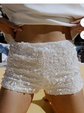 Untamed Petals calypso White Sequin Women’s Shorts - Elegant Party Shorts